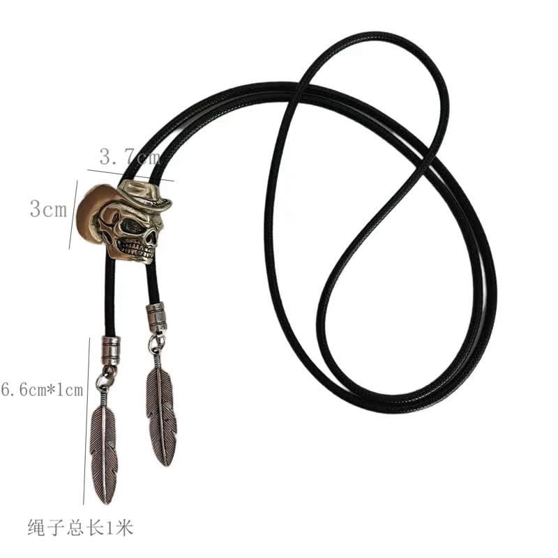 Corbata de bolo con calavera de bronce y sombrero de vaquero