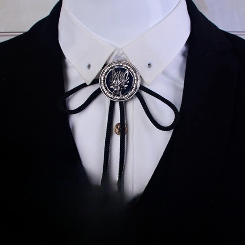 Corbata bolo con colgante de cabeza de lobo 3D de vaquero