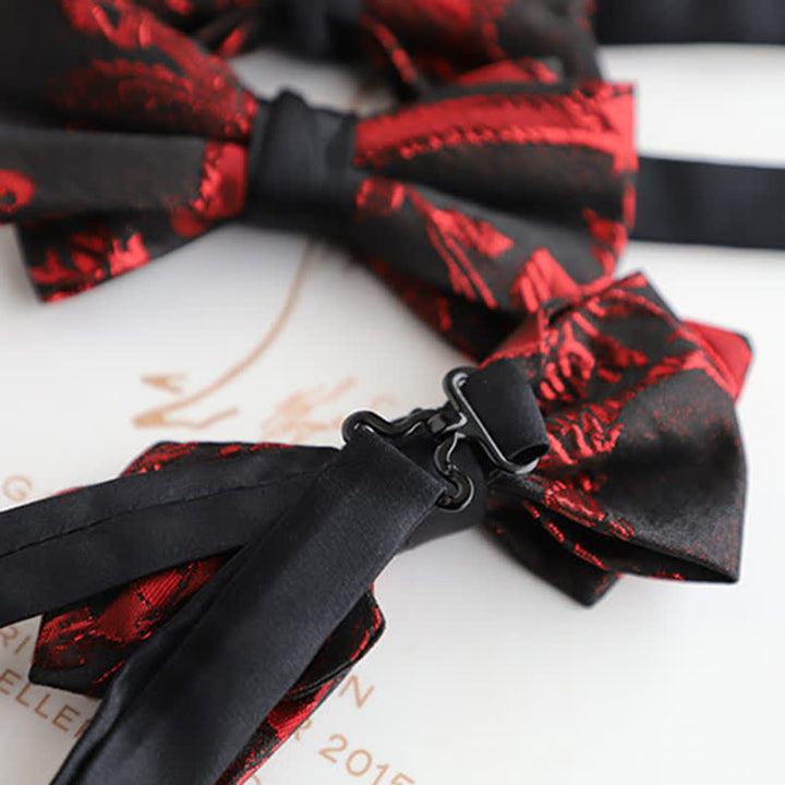 Pajarita negra con estampado floral rojo para hombre