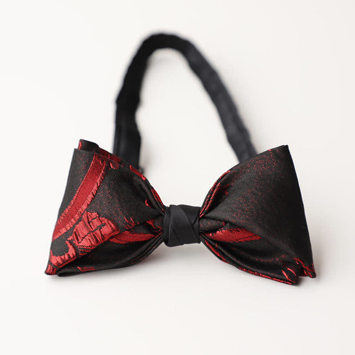 Pajarita negra con estampado floral rojo para hombre
