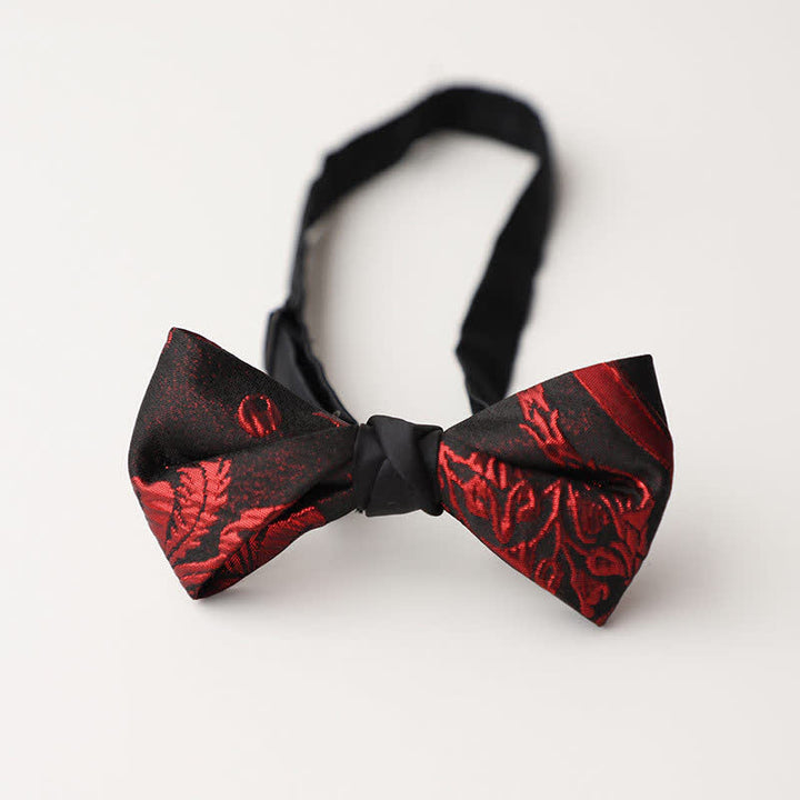 Pajarita negra con estampado floral rojo para hombre