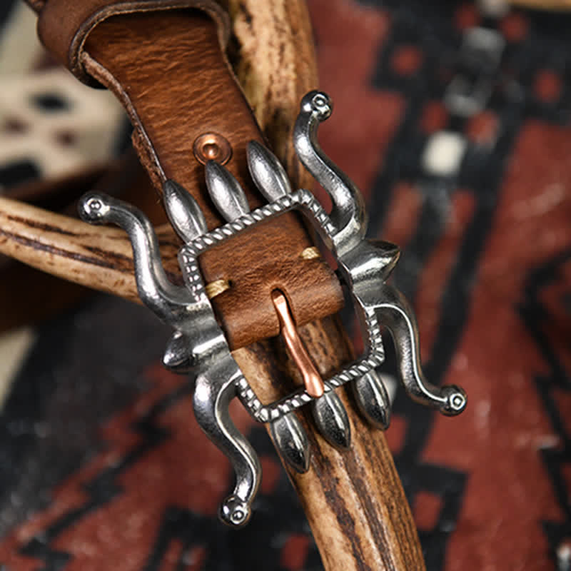 Cinturón de cuero con hebilla de pulpo moderno y estilo punk para hombre