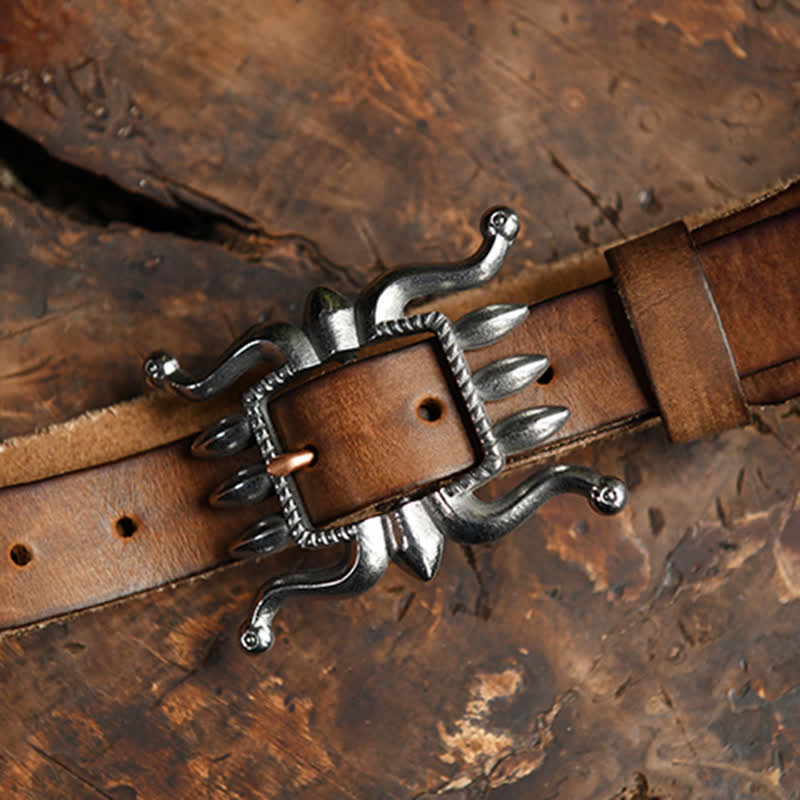 Cinturón de cuero con hebilla de pulpo moderno y estilo punk para hombre