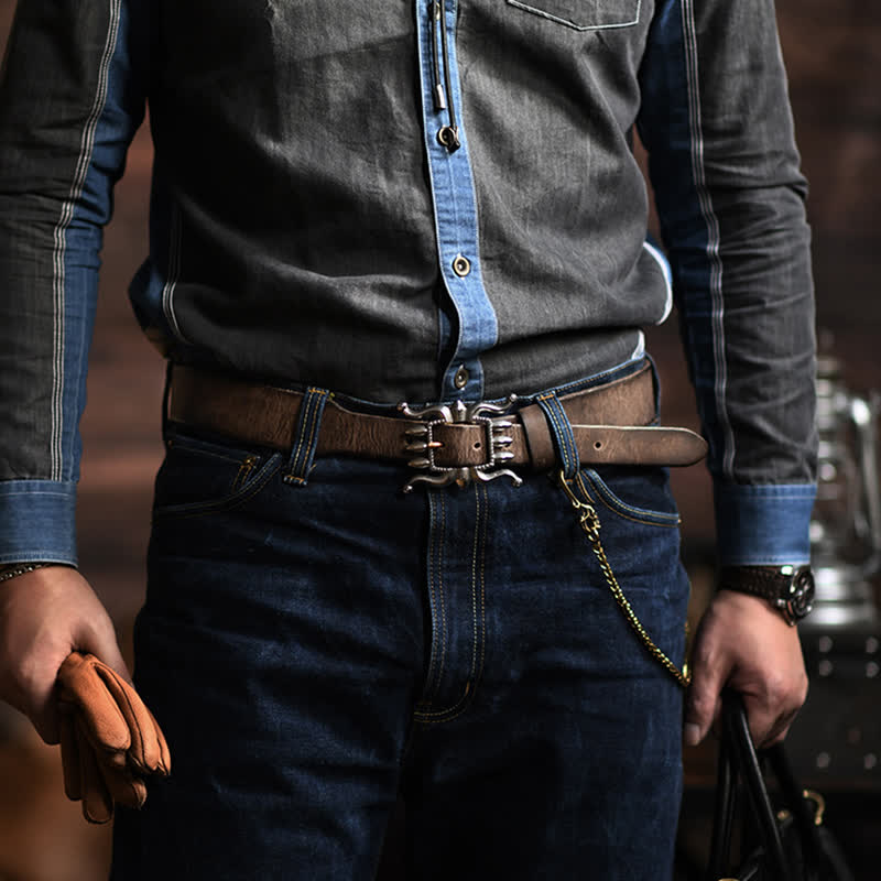 Cinturón de cuero con hebilla de pulpo moderno y estilo punk para hombre