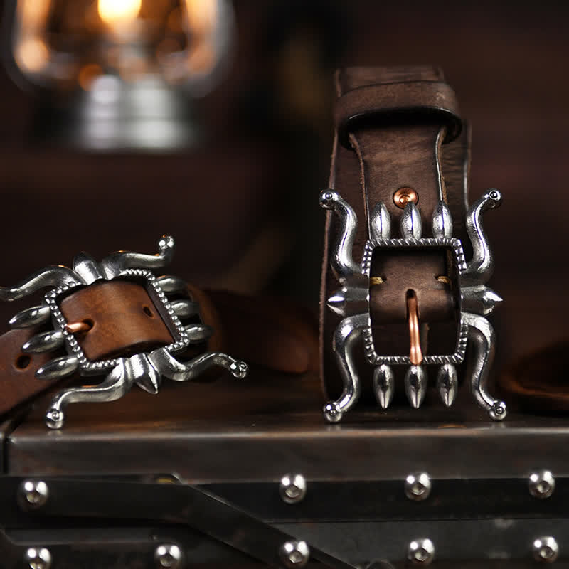 Cinturón de cuero con hebilla de pulpo moderno y estilo punk para hombre