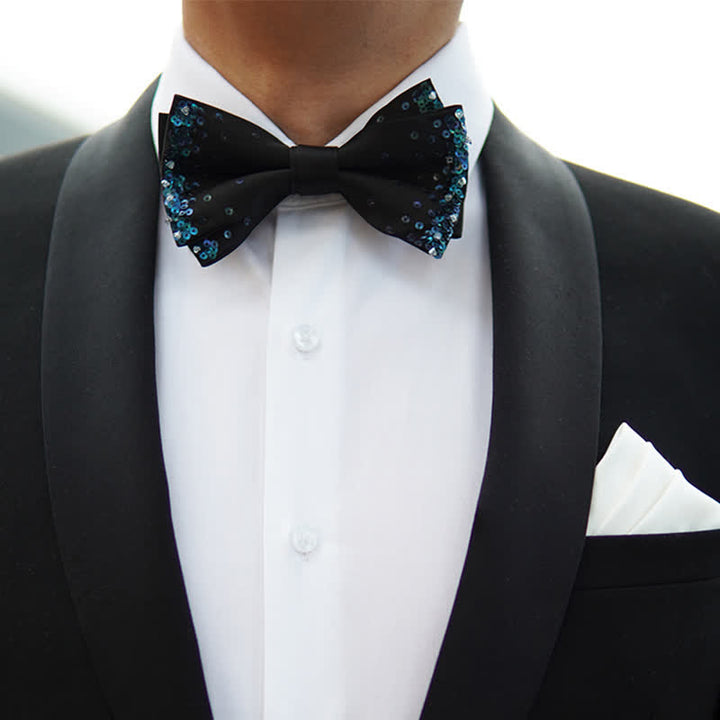 Pajarita negra con lentejuelas y brillo azul para hombre