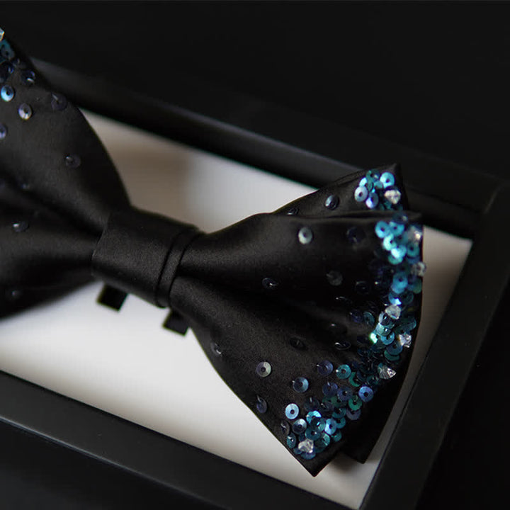 Pajarita negra con lentejuelas y brillo azul para hombre