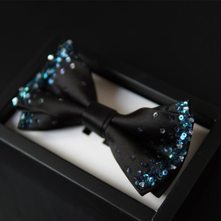 Pajarita negra con lentejuelas y brillo azul para hombre