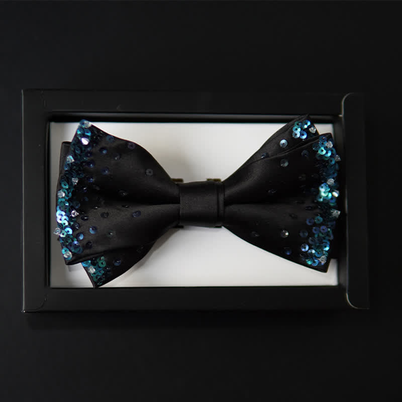 Pajarita negra con lentejuelas y brillo azul para hombre