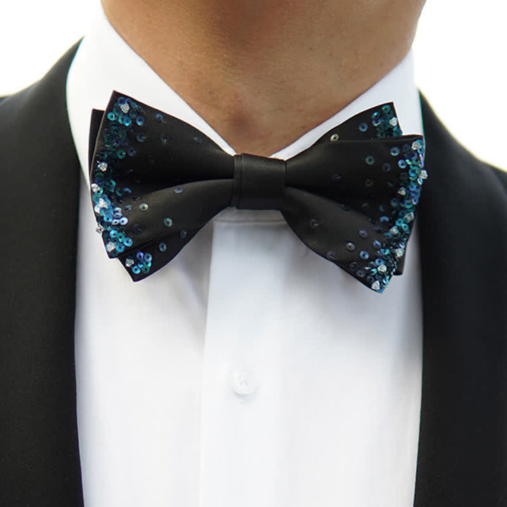 Pajarita negra con lentejuelas y brillo azul para hombre