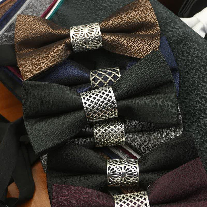 Pajarita clásica de boda con núcleo de metal plateado para hombre