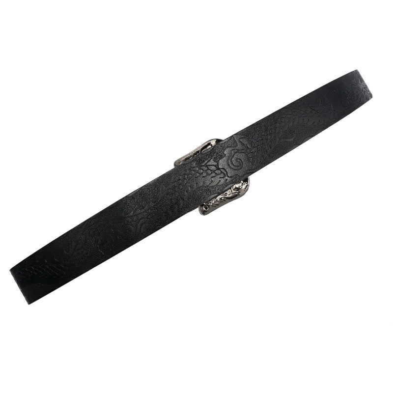 Cinturón de piel con dragón en relieve y hebilla floral para hombre