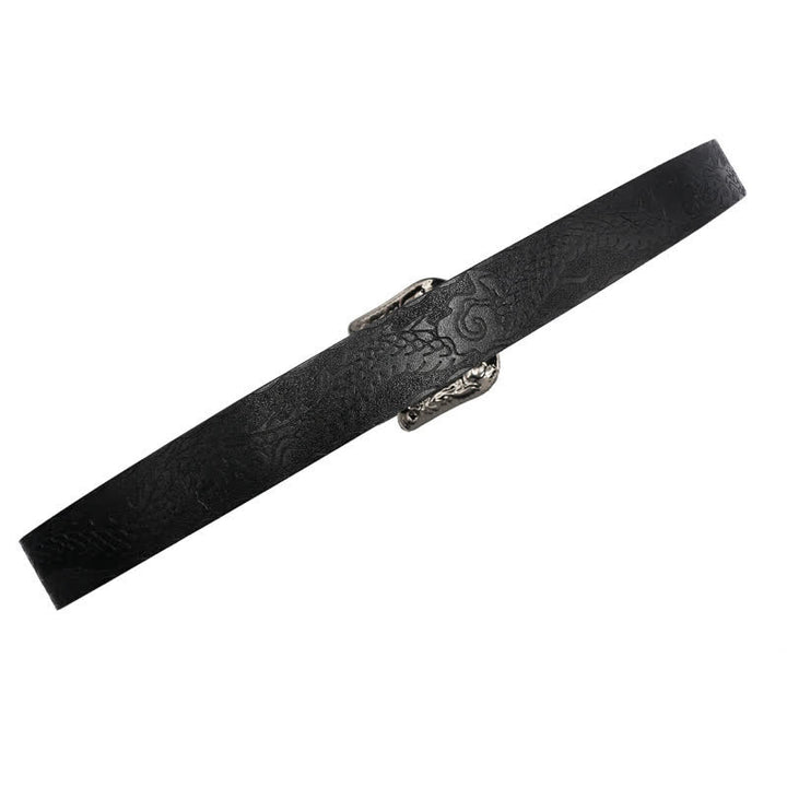Cinturón de piel con dragón en relieve y hebilla floral para hombre