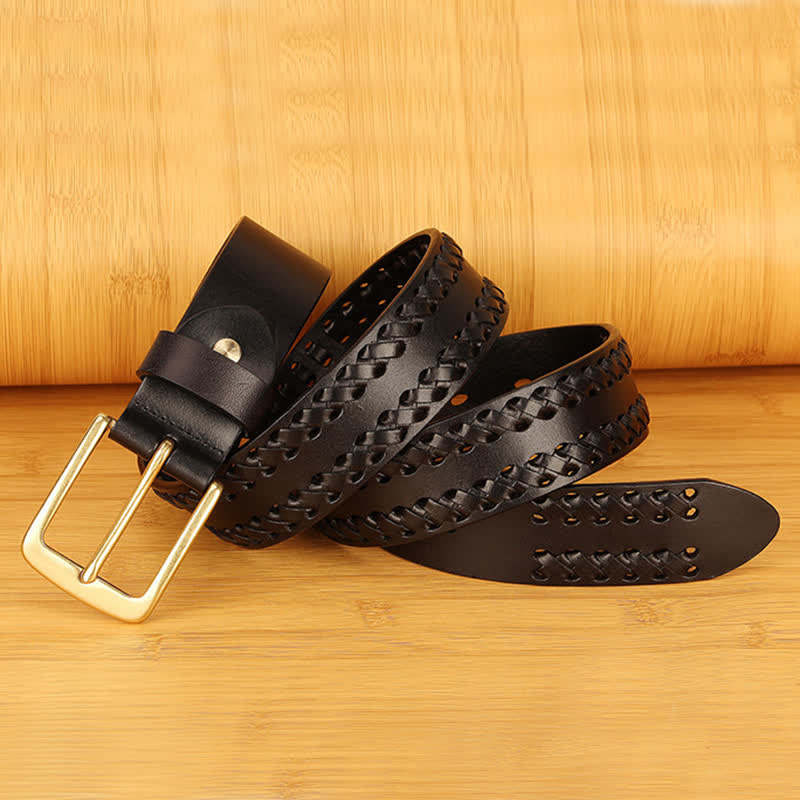 Cinturón de cuero tejido para jeans de trabajo informal para hombres