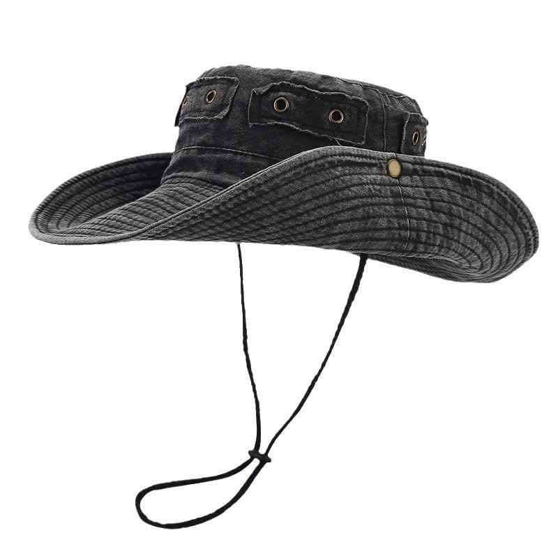 Sombrero tipo pescador unisex con protección solar y parche de mezclilla