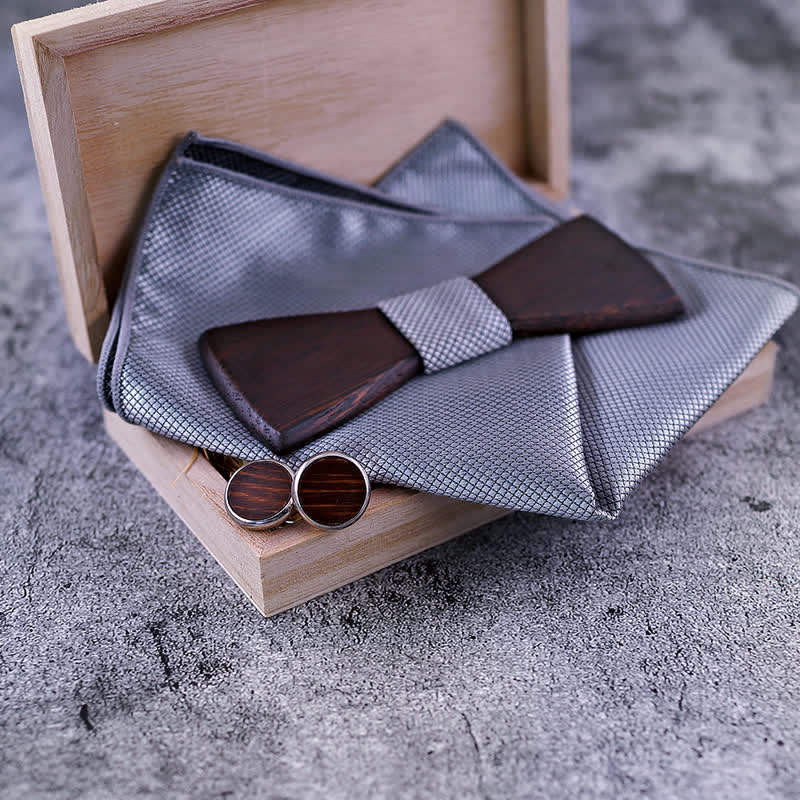 Juego de 3 pajaritas clásicas de madera negra retro para hombre