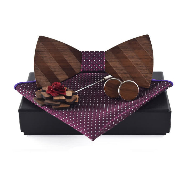 Juego de 4 pajaritas de madera con diseño de rayas formales para hombre