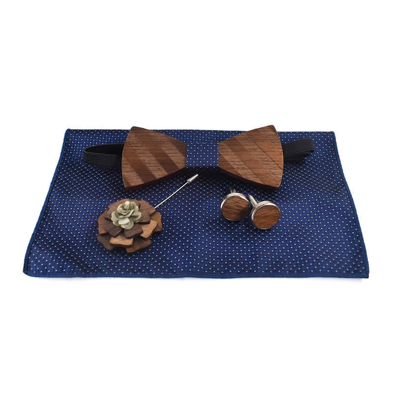 Juego de 4 pajaritas de madera con diseño de rayas formales para hombre