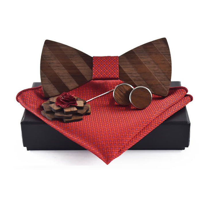 Juego de 4 pajaritas de madera con diseño de rayas formales para hombre