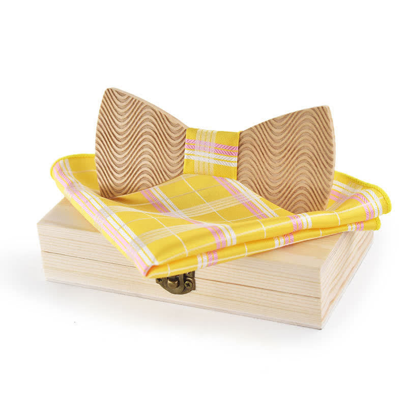 Juego de 2 pajaritas de madera con cuadros escoceses y ondas deslumbrantes para hombre