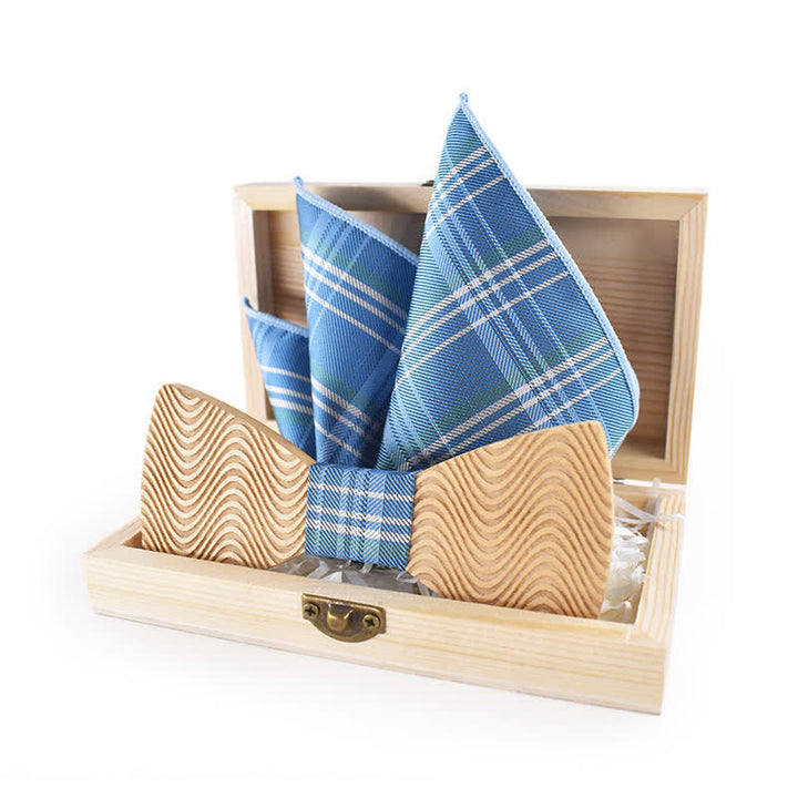 Juego de 2 pajaritas de madera con cuadros escoceses y ondas deslumbrantes para hombre