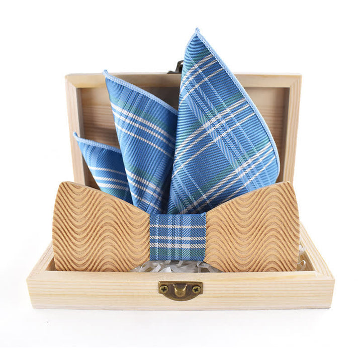 Juego de 2 pajaritas de madera con cuadros escoceses y ondas deslumbrantes para hombre