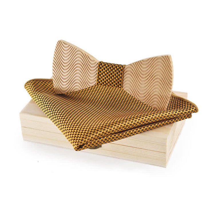 Juego de 2 pajaritas de madera con cuadros escoceses y ondas deslumbrantes para hombre