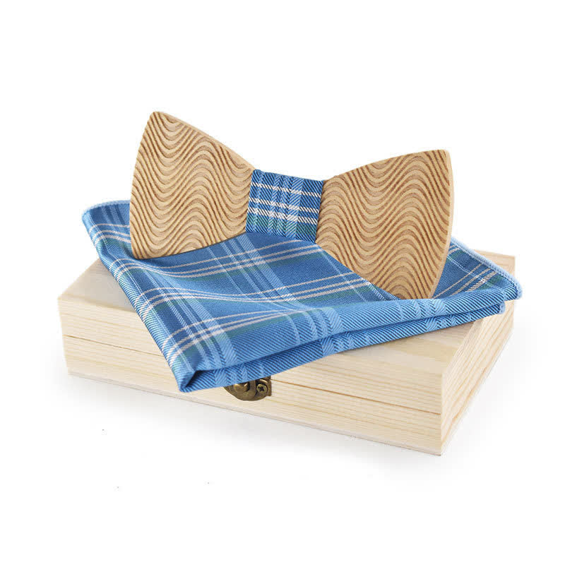 Juego de 2 pajaritas de madera con cuadros escoceses y ondas deslumbrantes para hombre