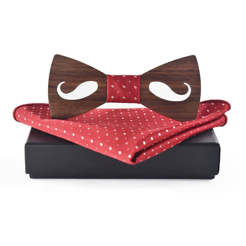 Juego de 2 pajaritas de madera talladas con bigote hueco para hombre