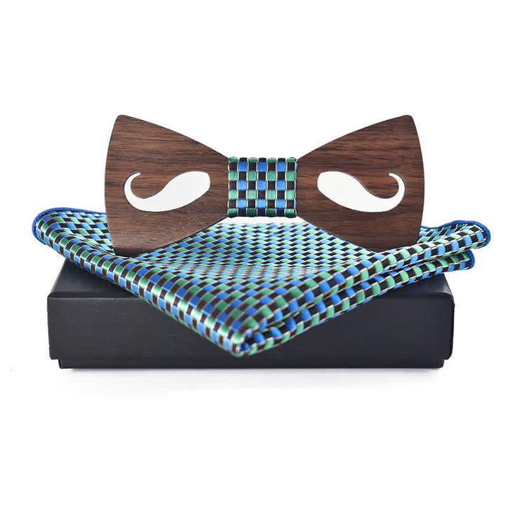 Juego de 2 pajaritas de madera talladas con bigote hueco para hombre