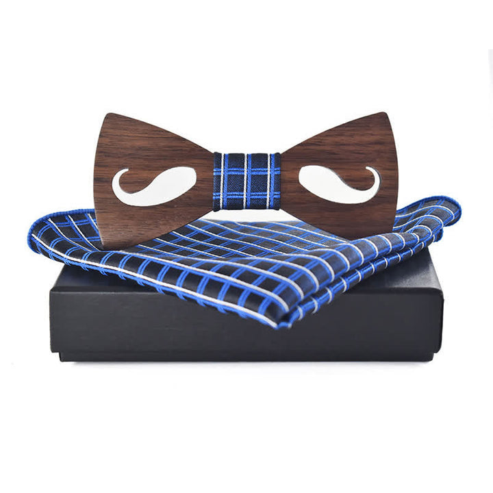 Juego de 2 pajaritas de madera talladas con bigote hueco para hombre