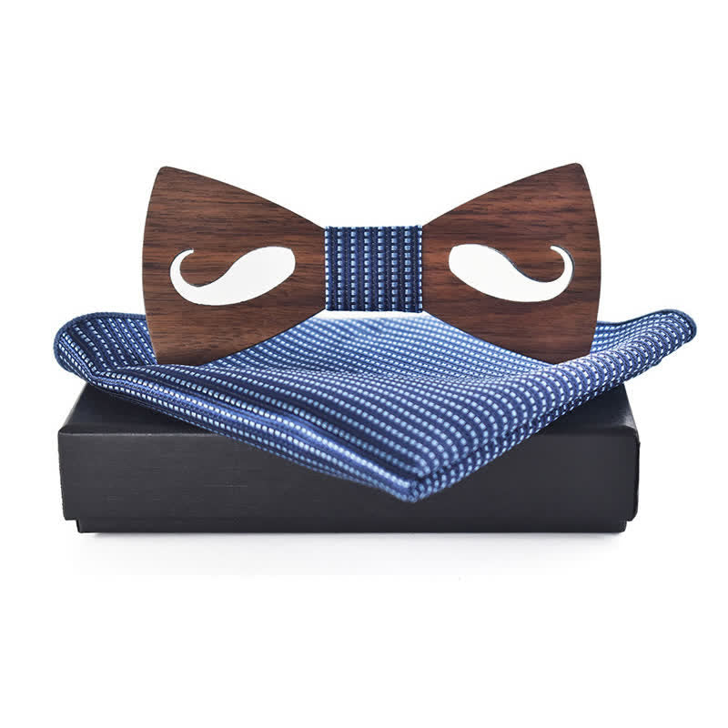 Juego de 2 pajaritas de madera talladas con bigote hueco para hombre