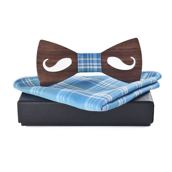 Juego de 2 pajaritas de madera talladas con bigote hueco para hombre