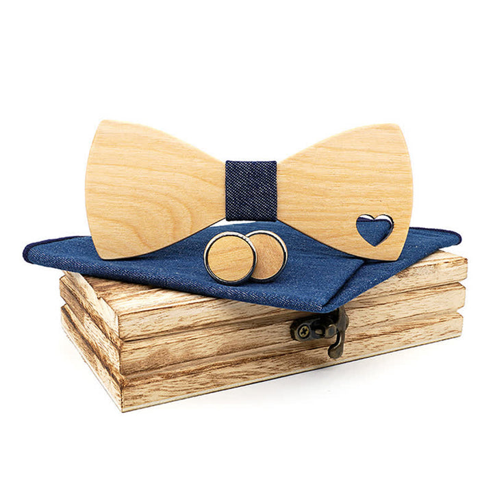 Juego de 3 pajaritas de madera con forma de corazón hueco para hombre