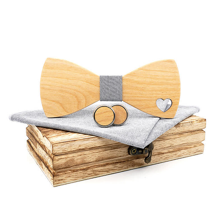 Juego de 3 pajaritas de madera con forma de corazón hueco para hombre