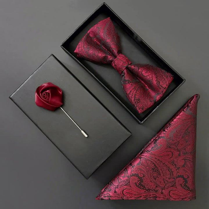 Precioso conjunto de 3 pajaritas y pañuelo color burdeos para hombre