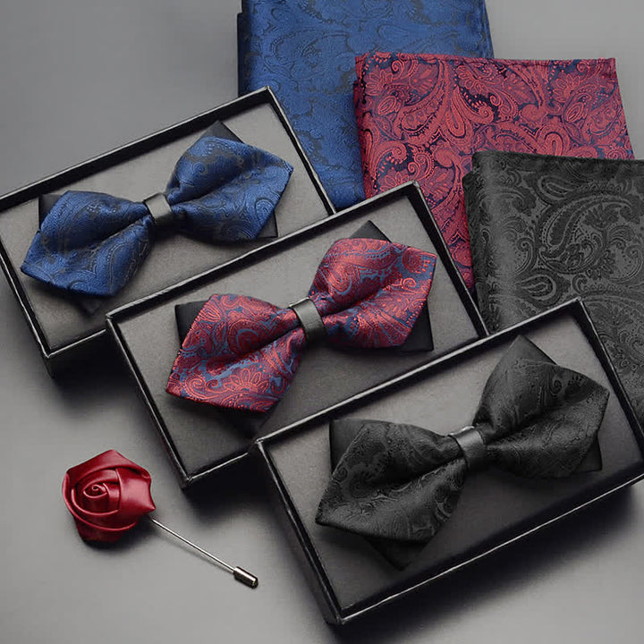 Conjunto de 3 pajaritas de doble punta con estampado exótico de cachemira para hombre