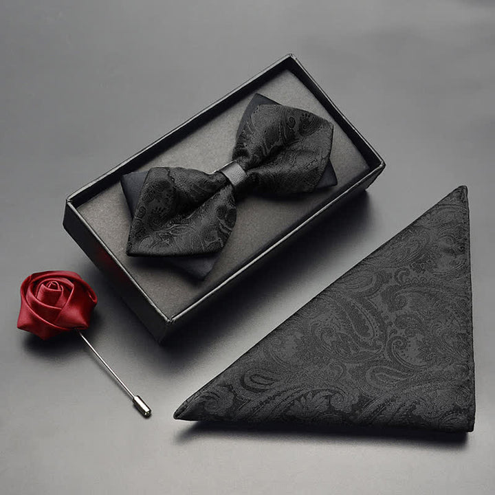 Conjunto de 3 pajaritas de doble punta con estampado exótico de cachemira para hombre