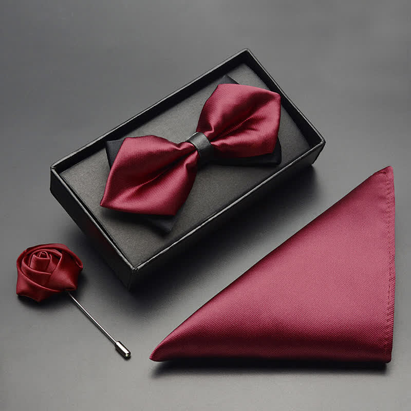 Conjunto de 3 pajaritas clásicas de doble capa con punta para hombre