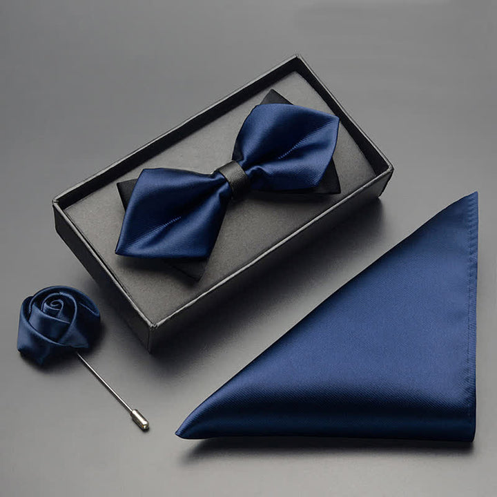 Conjunto de 3 pajaritas clásicas de doble capa con punta para hombre