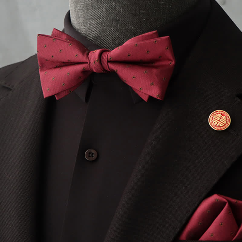 Conjunto de 2 pañuelos y pajaritas con estampado floral burdeos para hombre