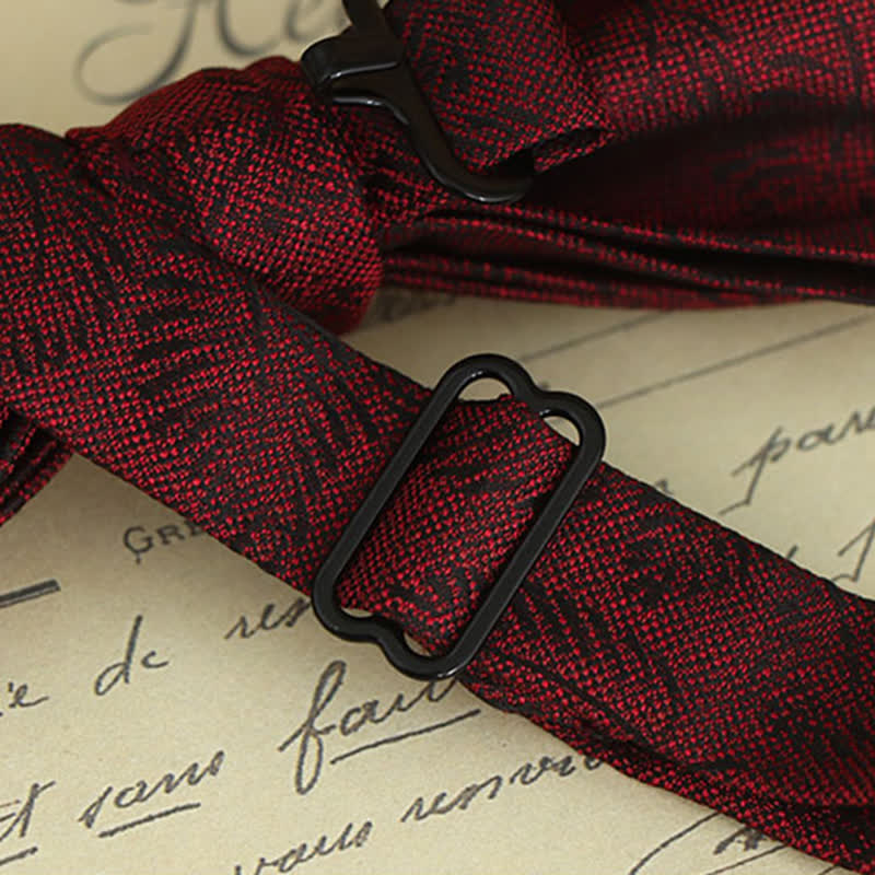 Conjunto de 2 pañuelos y pajaritas con estampado floral burdeos para hombre