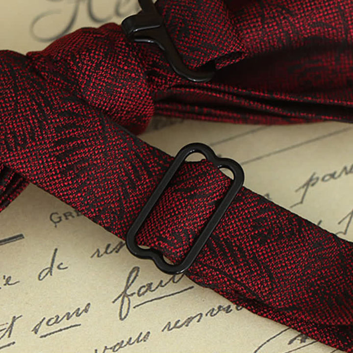 Conjunto de 2 pañuelos y pajaritas con estampado floral burdeos para hombre