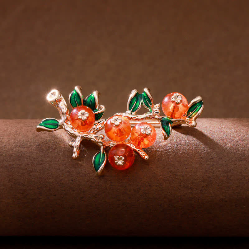 Broche de la suerte con forma de árbol de caqui para mujer