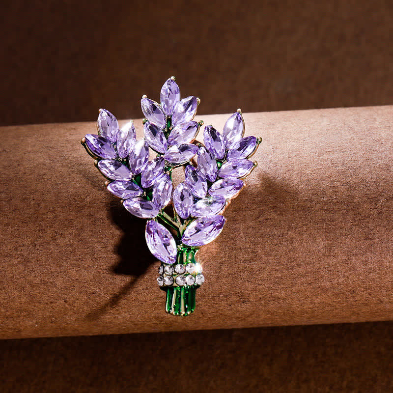Broche de mujer con ramo de diamantes de imitación y lavanda
