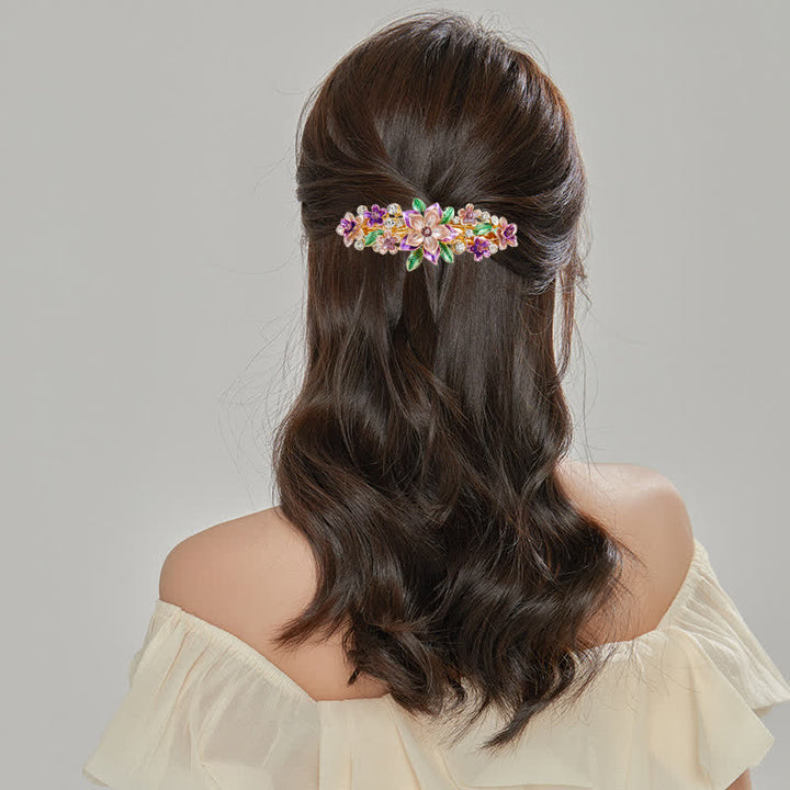Pinza para el pelo con esmalte colorido y flores de primavera para mujer