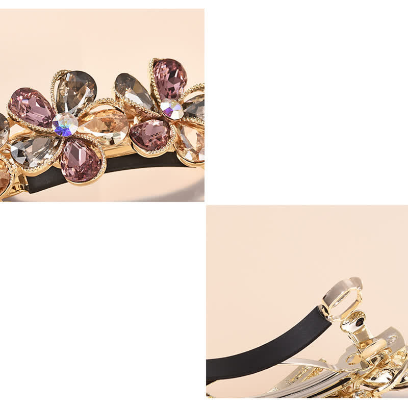 Pinza para el pelo horizontal con bonita flor de cristal para mujer