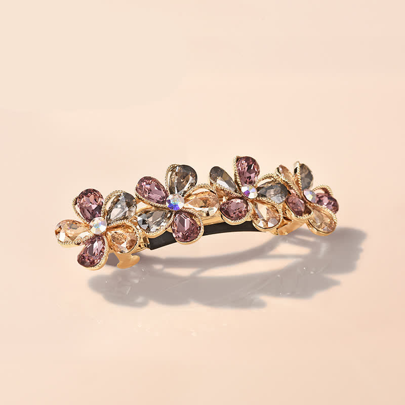 Pinza para el pelo horizontal con bonita flor de cristal para mujer