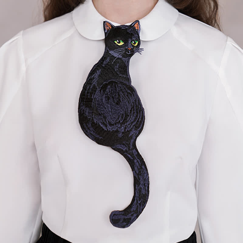 Corbata con cremallera y diseño de gato negro para mujer