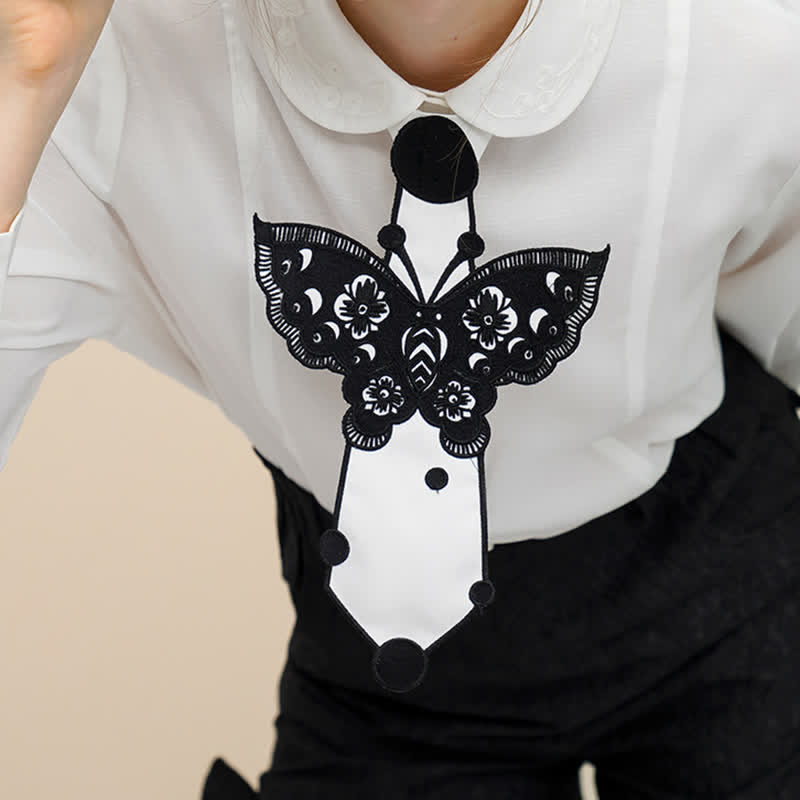 Corbata con cremallera y bordado de mariposas para mujer